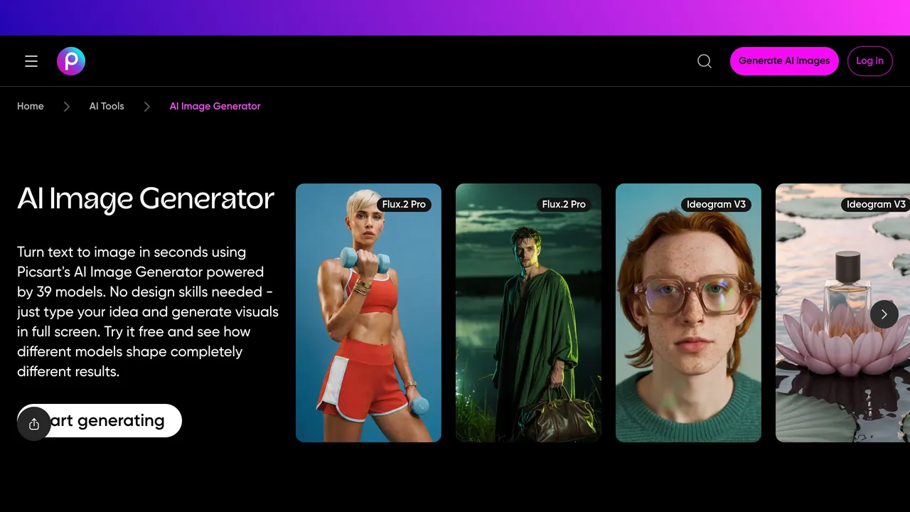 Screenshot of Picsart AI Image Generator