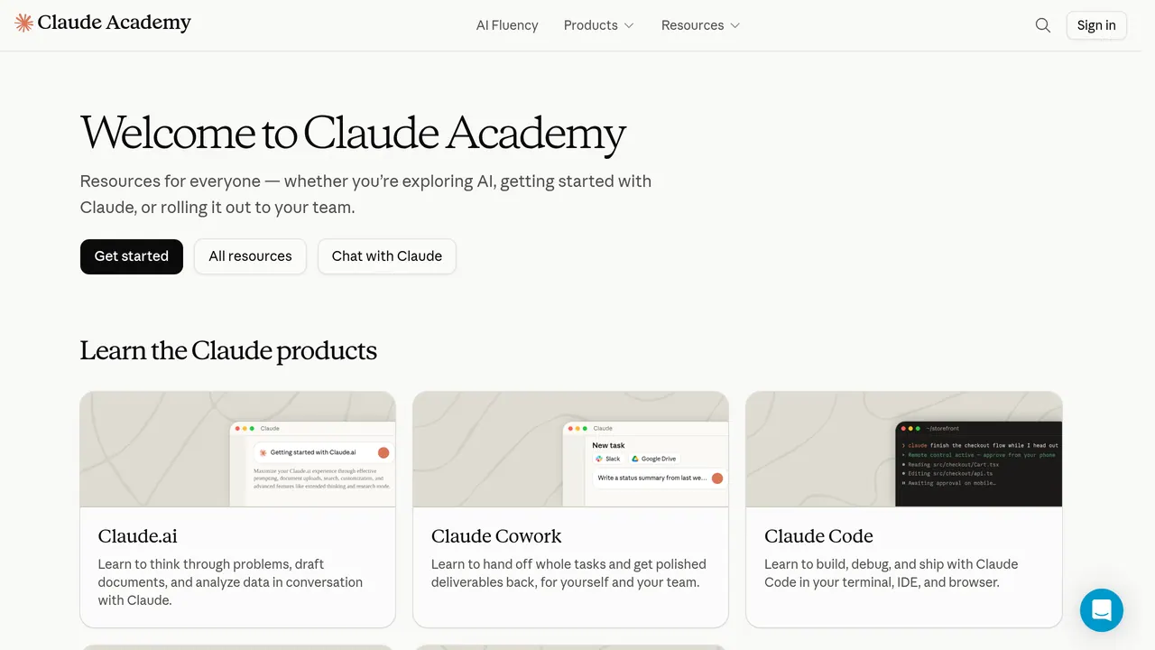 Screenshot of Claude Academy