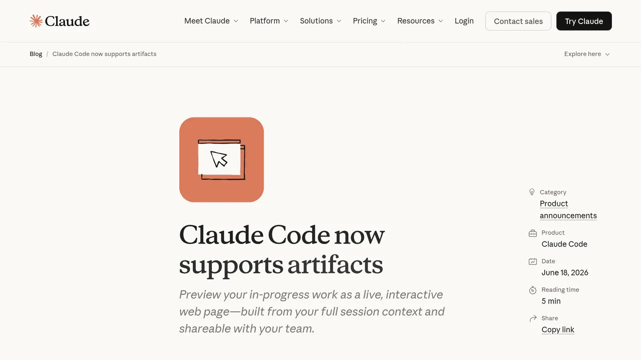 Screenshot of Claude Code Artifacts