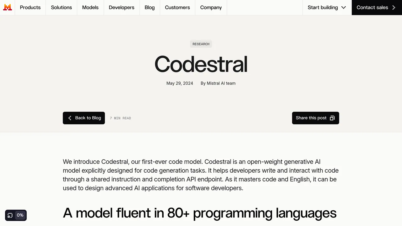 Screenshot of Codestral