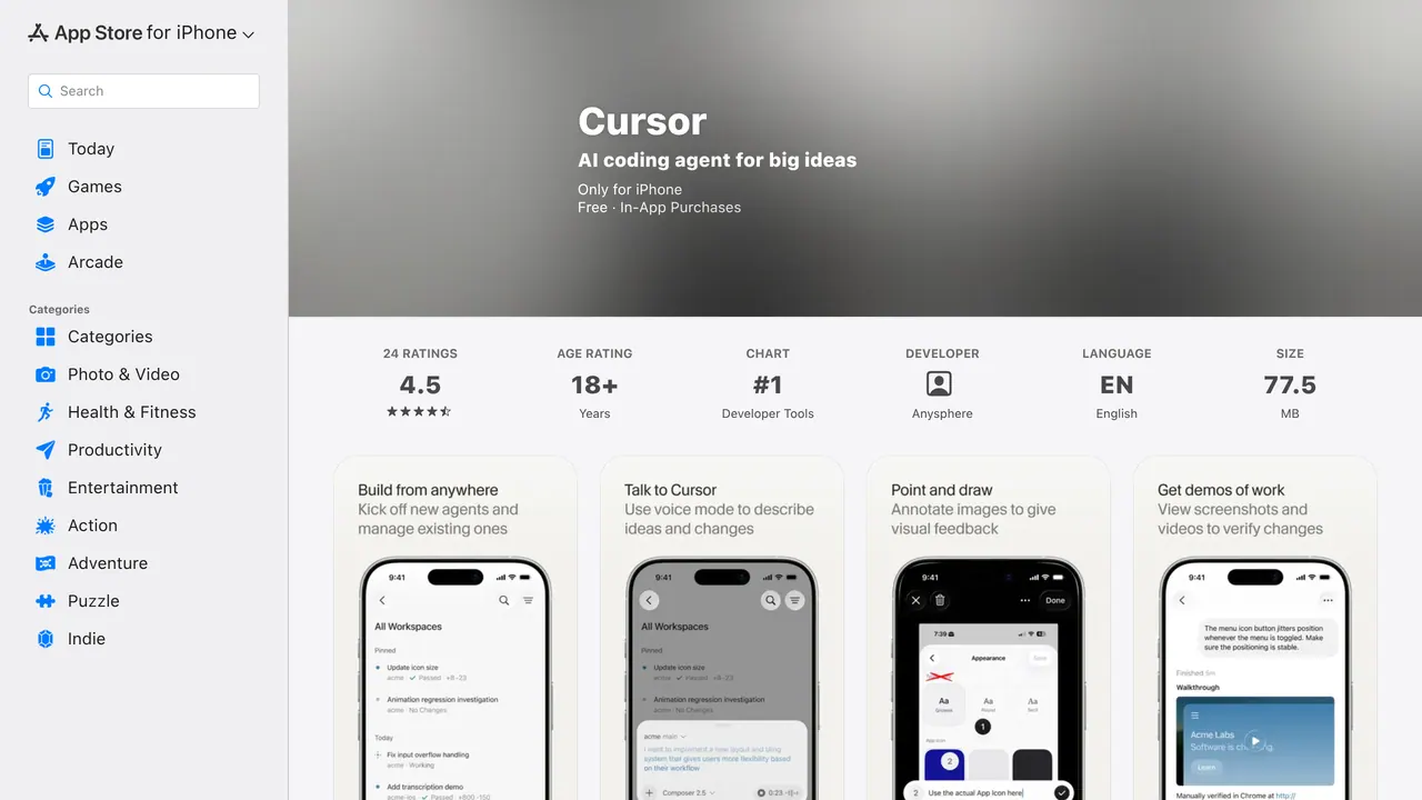 Screenshot of Cursor for iOS
