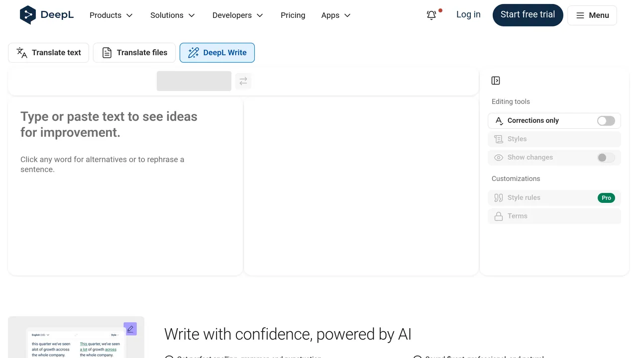 Screenshot of DeepL Write