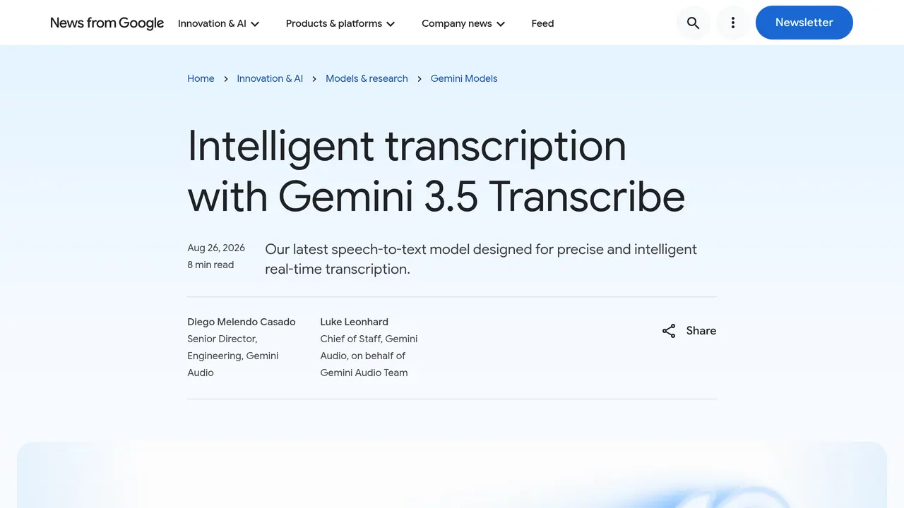 Screenshot of Gemini 3.5 Transcribe