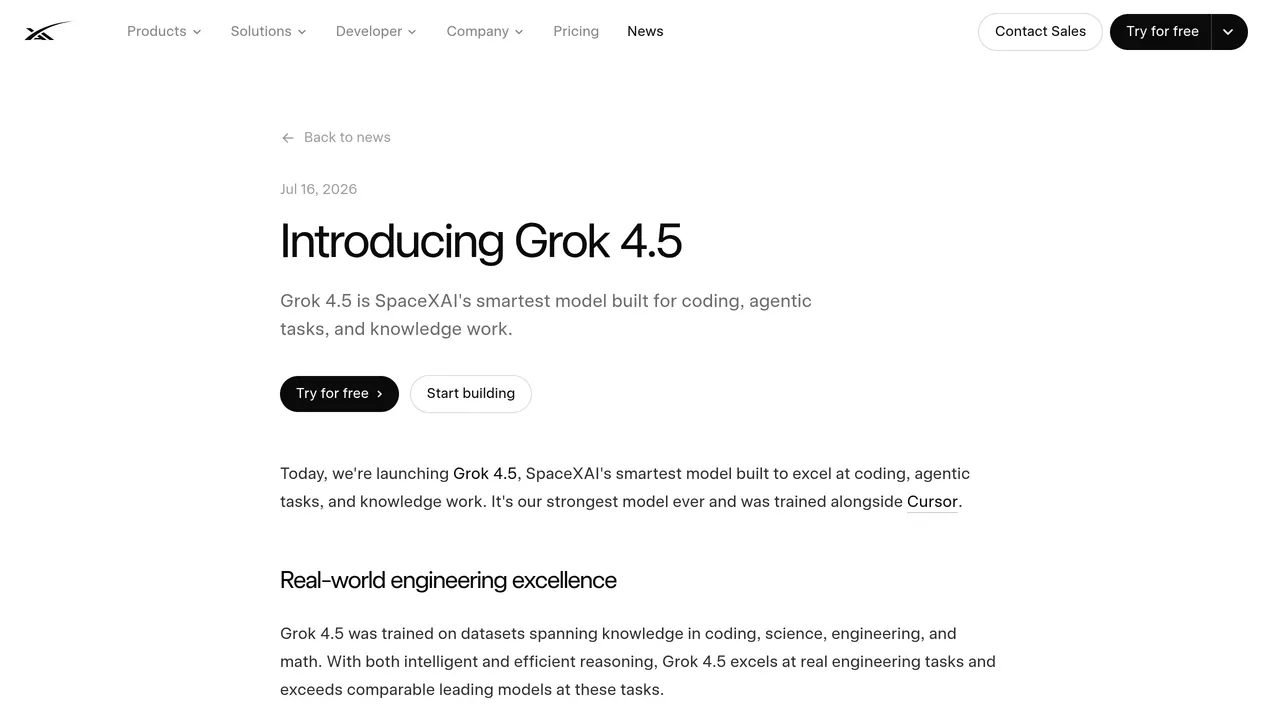 Screenshot of Grok 4.5