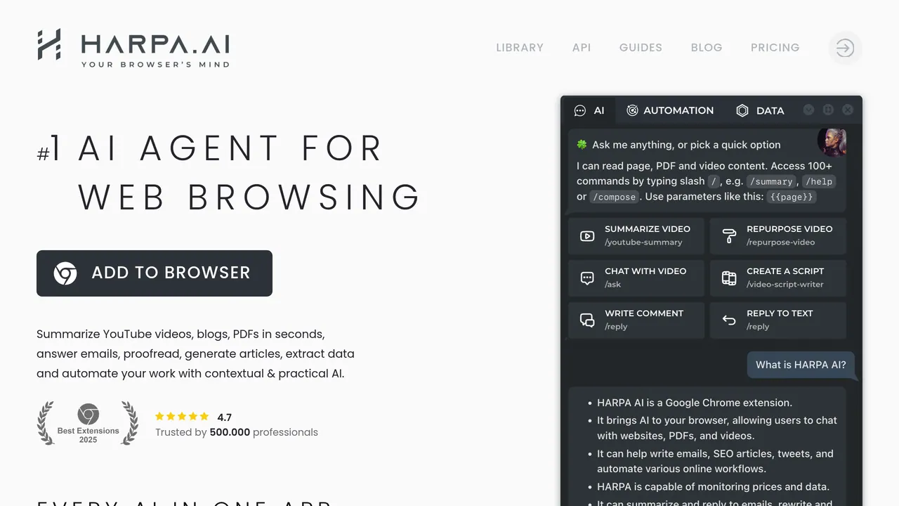 Screenshot of HARPA AI