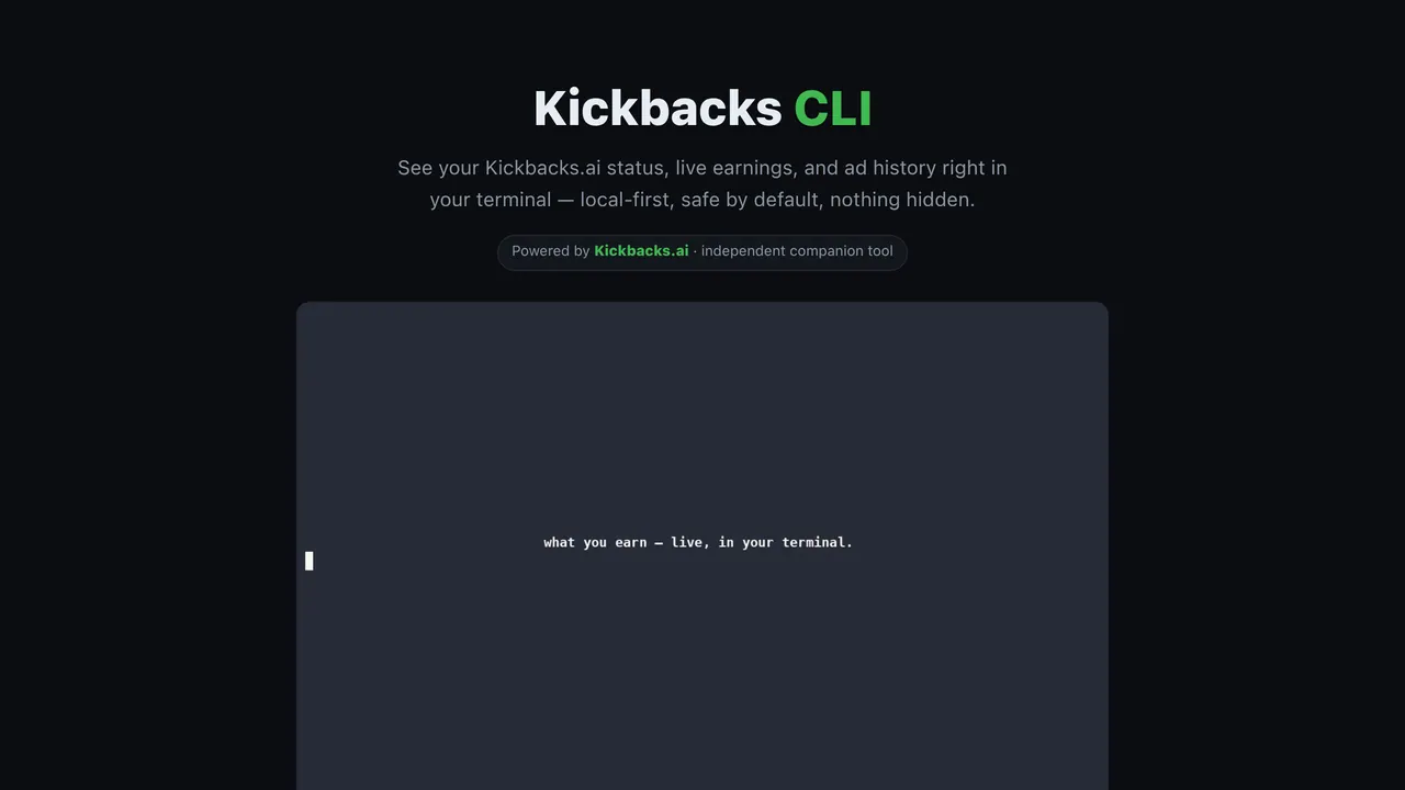 Screenshot of Kickbacks CLI