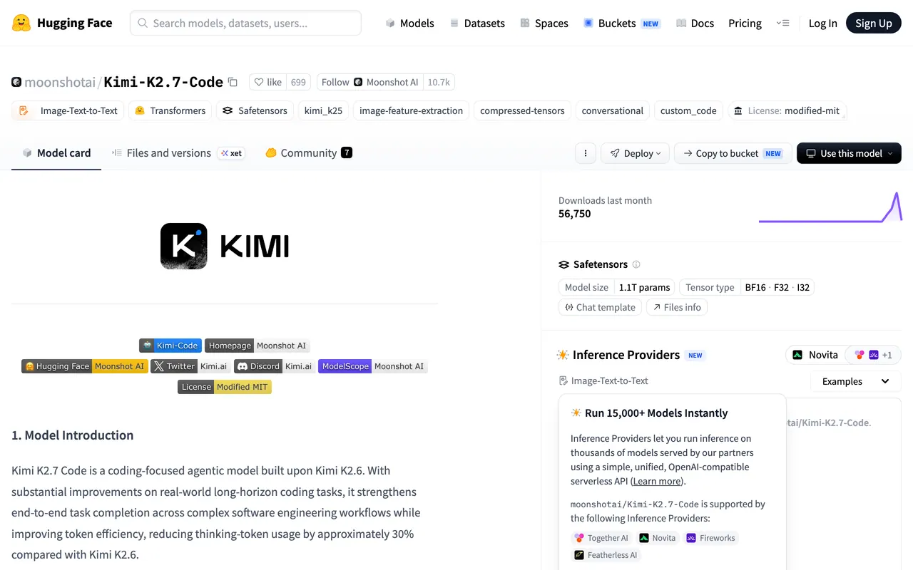 Kimi K2.7 Code screenshot
