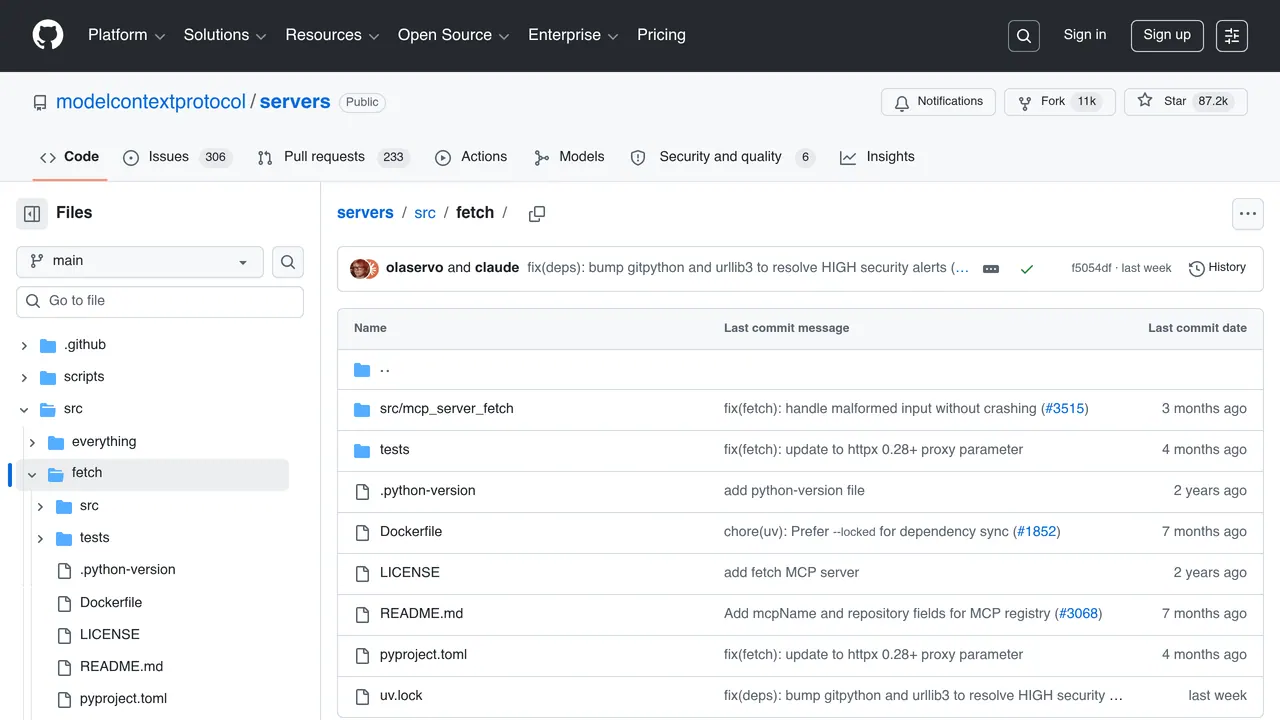Screenshot of Fetch MCP Server