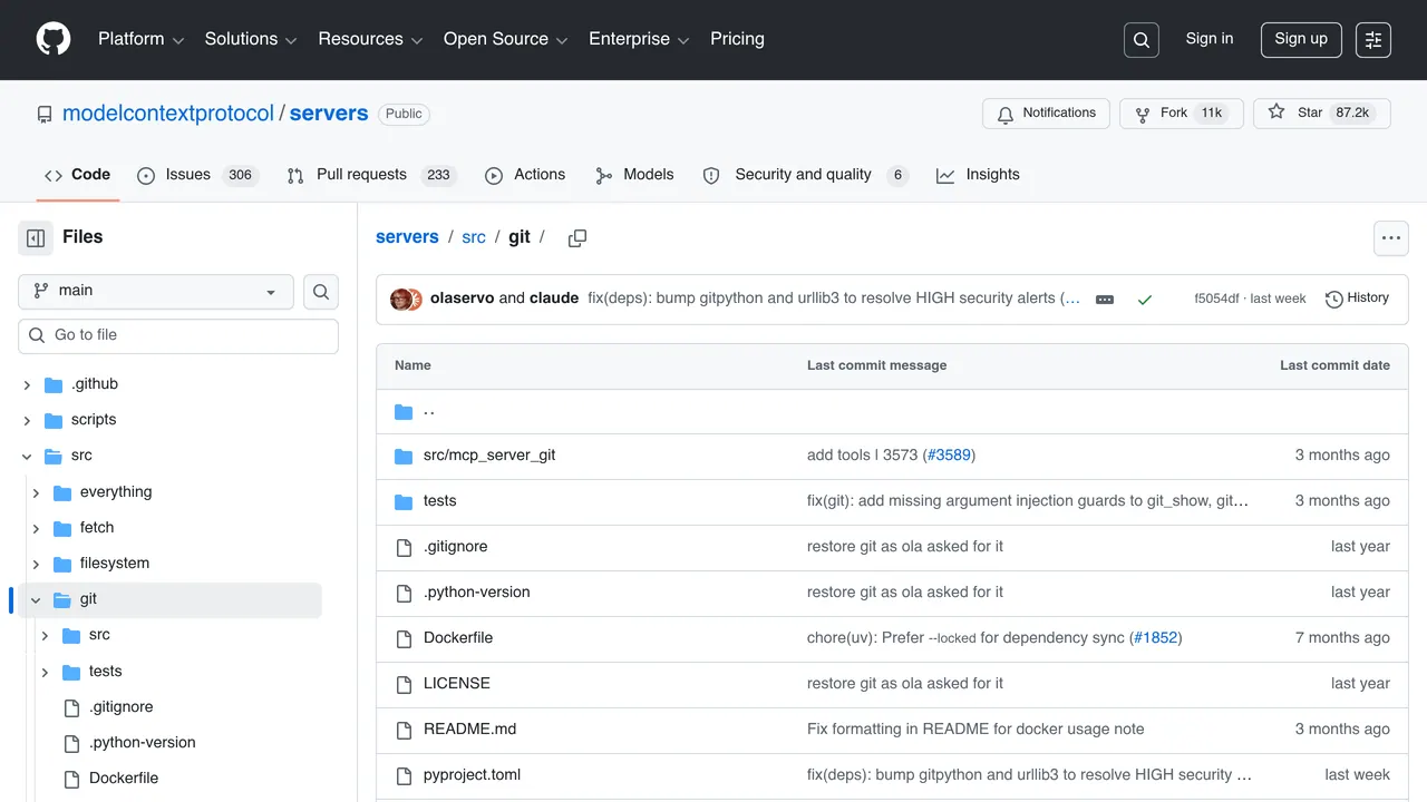 Screenshot of Git MCP Server
