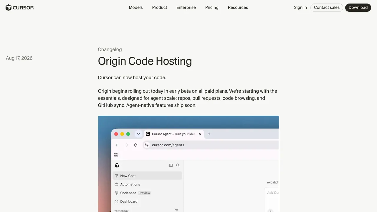 Screenshot of Origin by Cursor