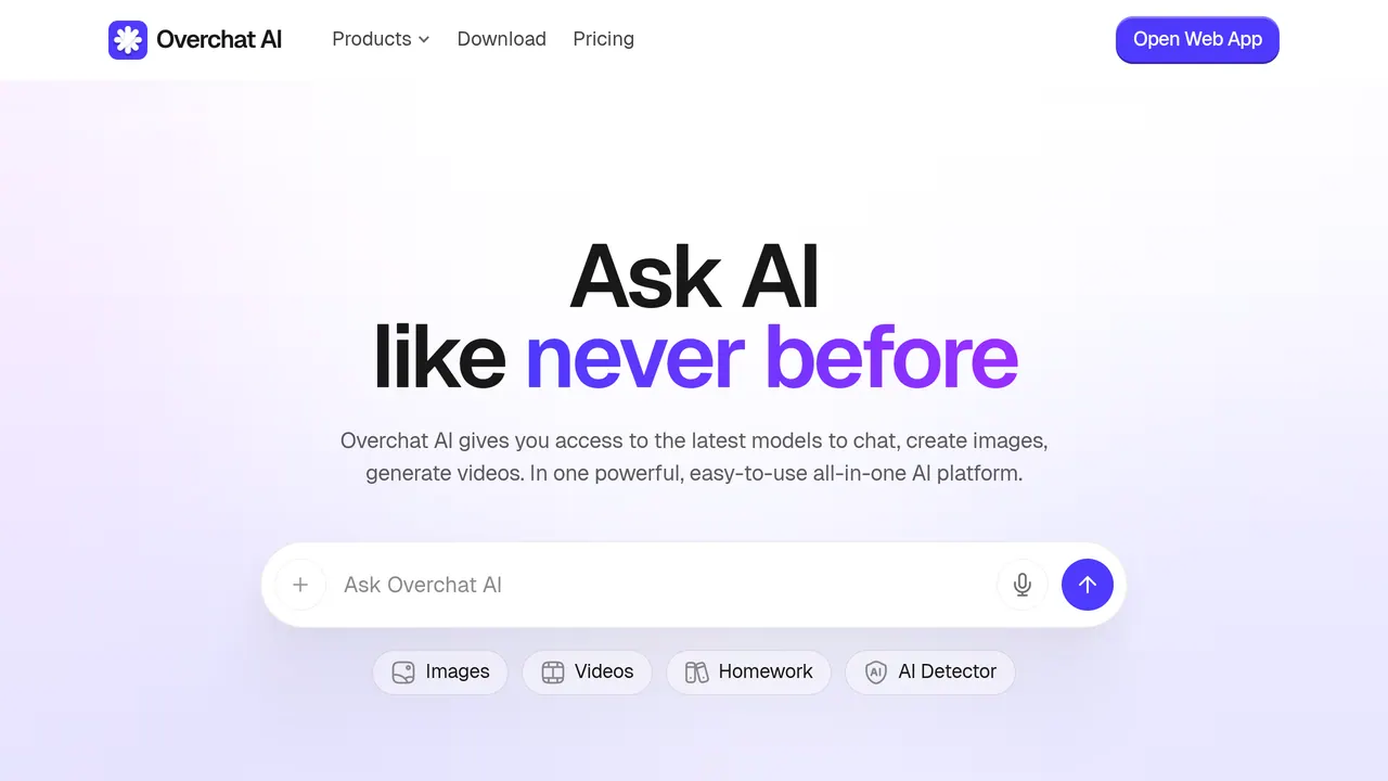 Screenshot of Overchat AI