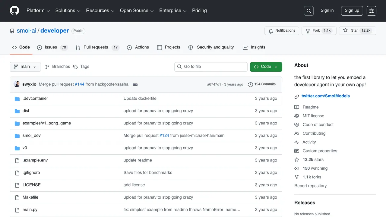 Screenshot of smol developer