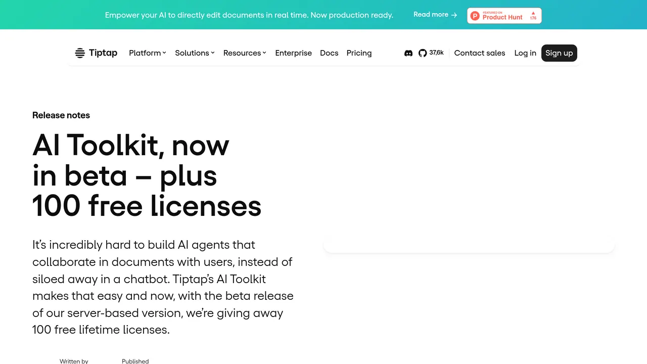Screenshot of Tiptap AI Toolkit