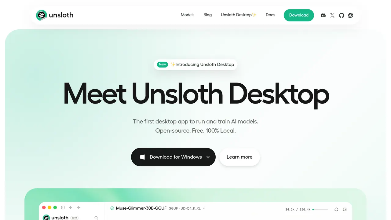 Screenshot of Unsloth Desktop