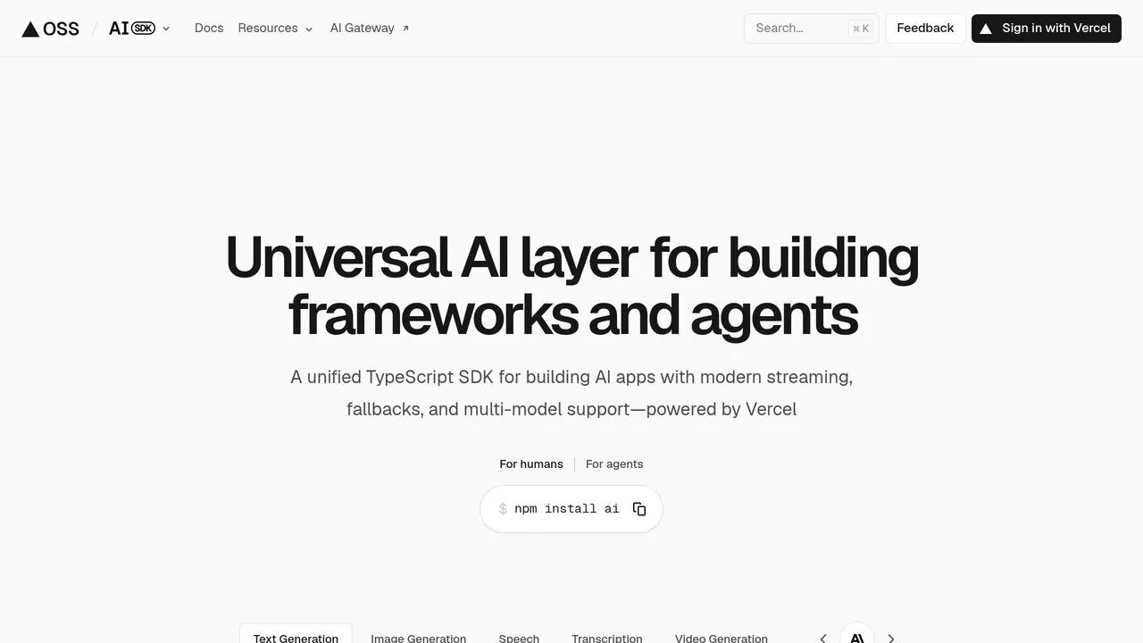 Screenshot of Vercel AI SDK