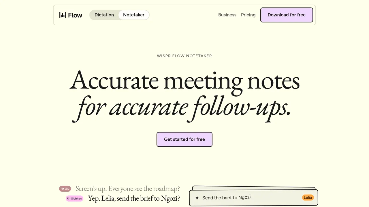 Screenshot of Wispr Flow Notetaker