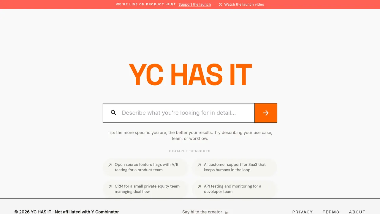 Screenshot of YC has it